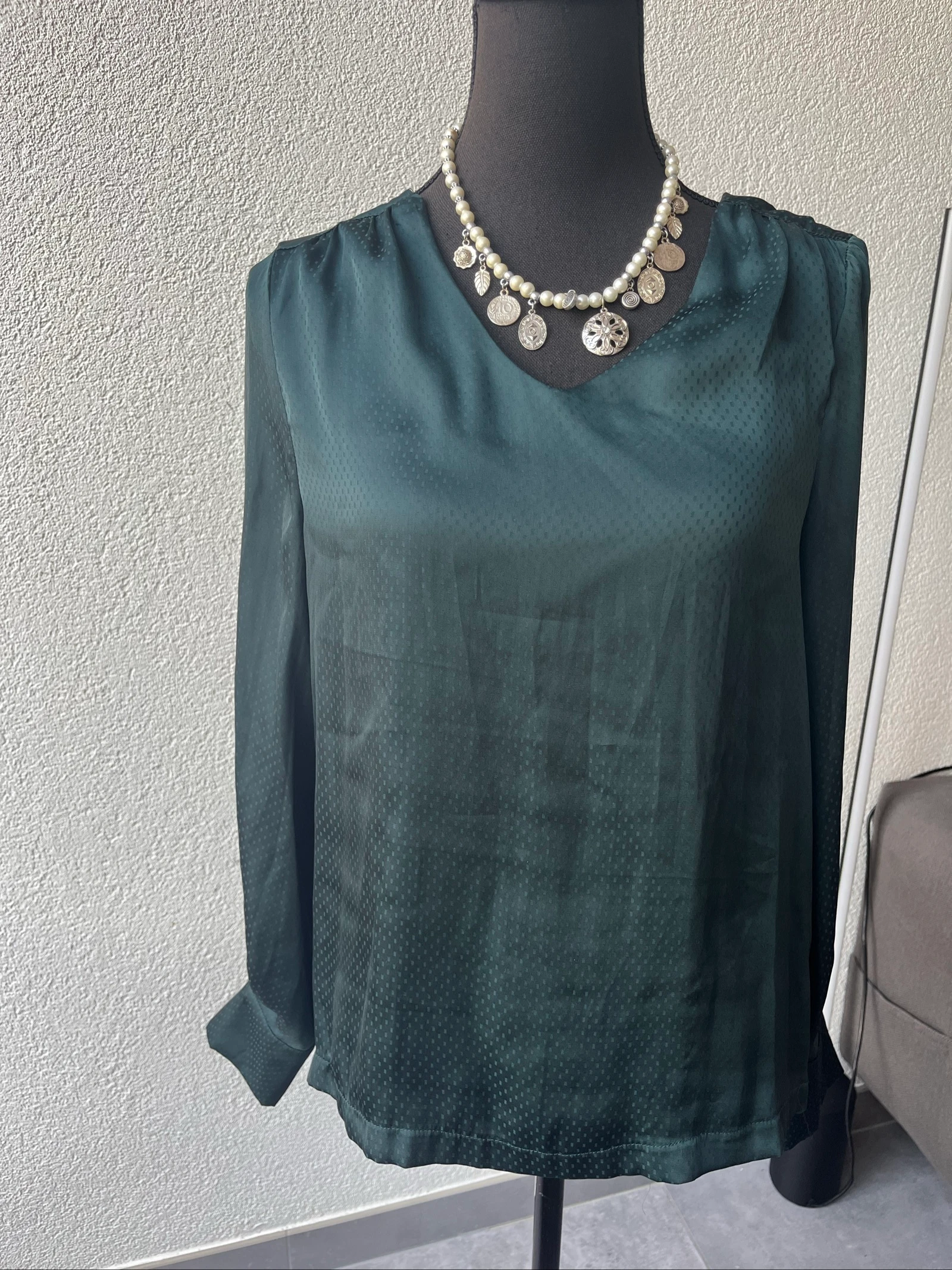 🌺 𝒎𝒛 | ICHI donkergroene blouse | Maat S | Jacquard | V-hals | Lange mouw